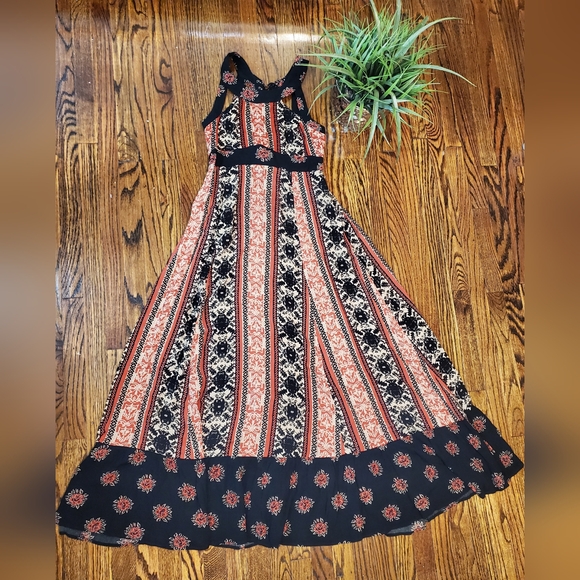 Free People You Made My Day Black Rust Boho Lace Up Back Maxi Dress - Picture 7 of 11